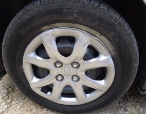 Wheel after intersecting with two curbs